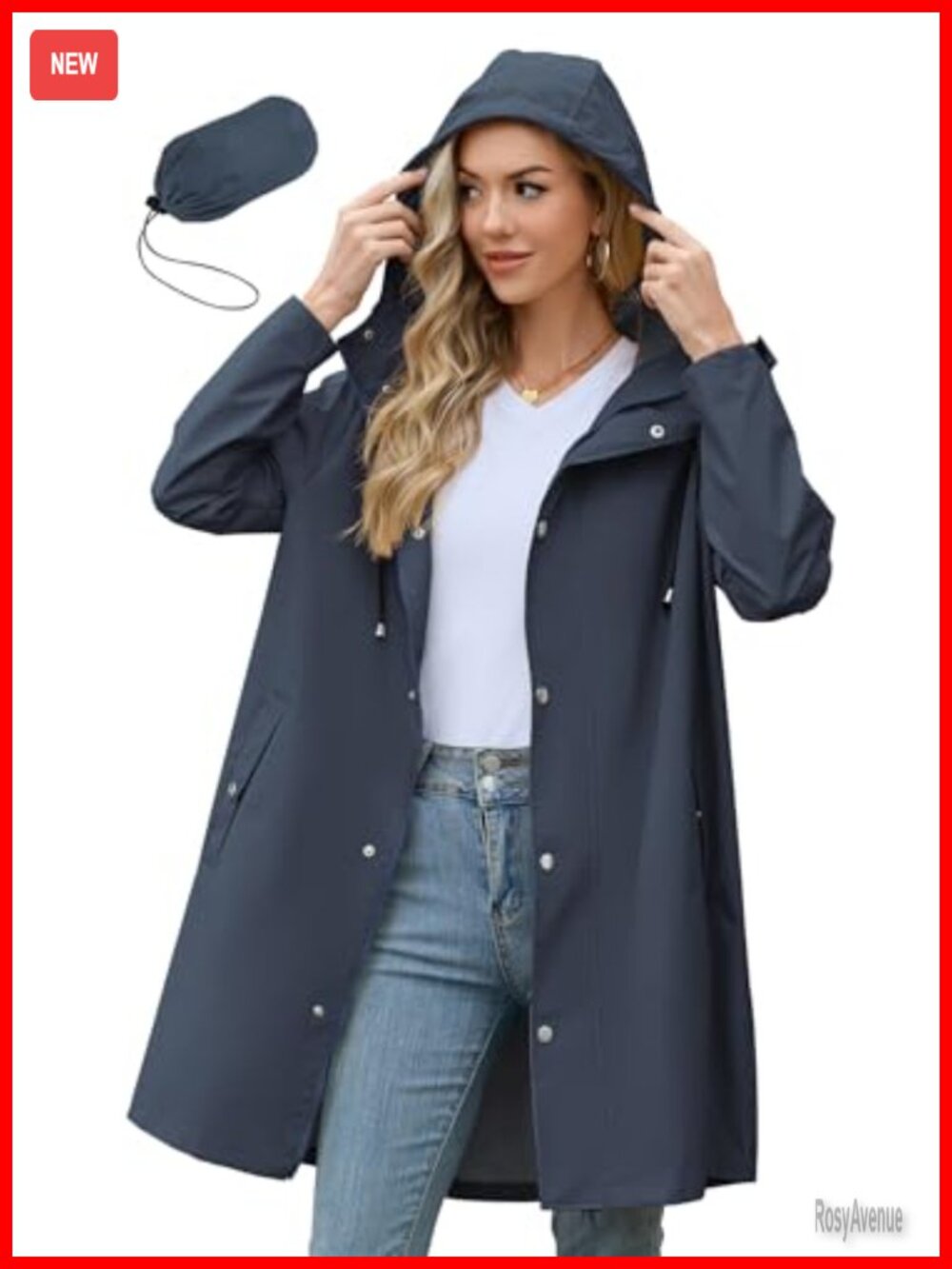 Long Packable Waterproof Rain Jacket with Hood Women Loose Fit